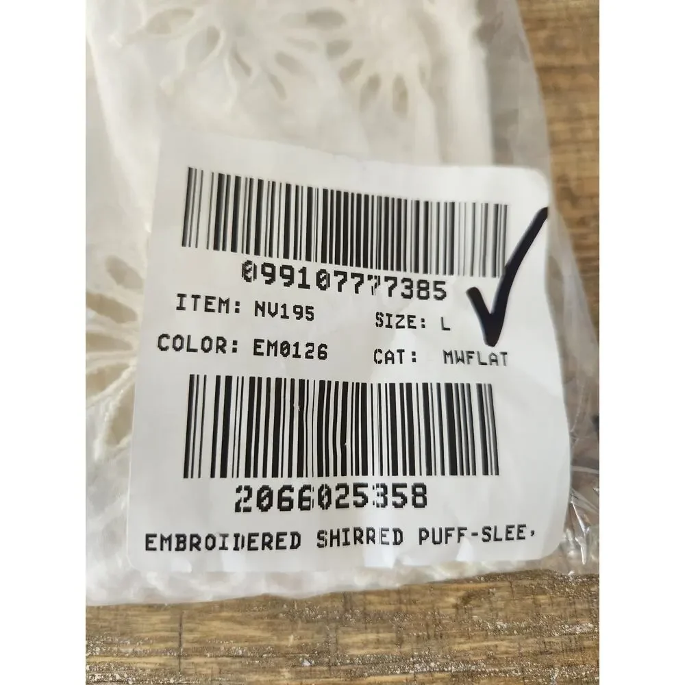 NWT Madewell Embroidered Shirred Puff-Sleeve Top White L
